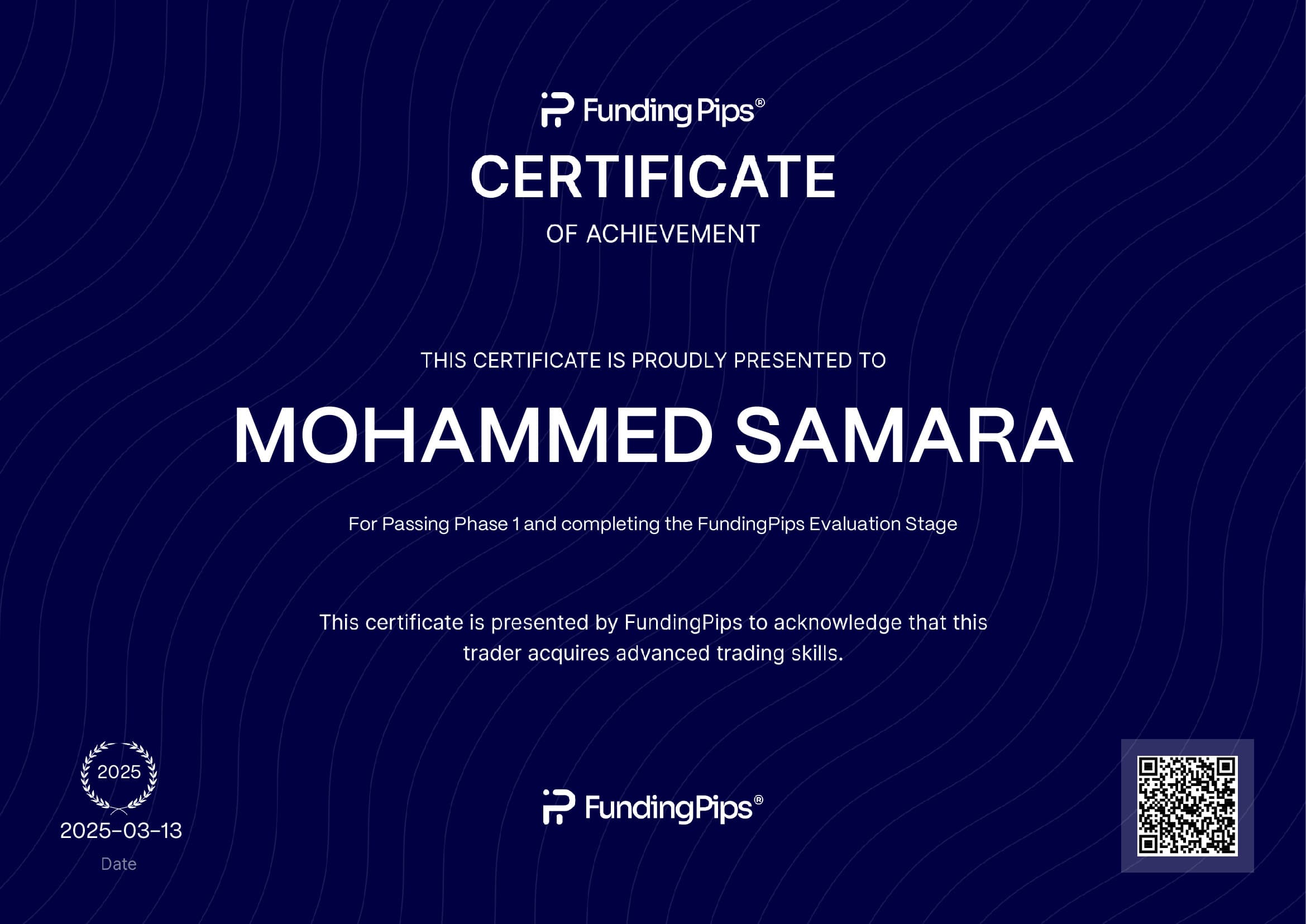 FundingPips Phase 1 Certificate - Mohammed Samara