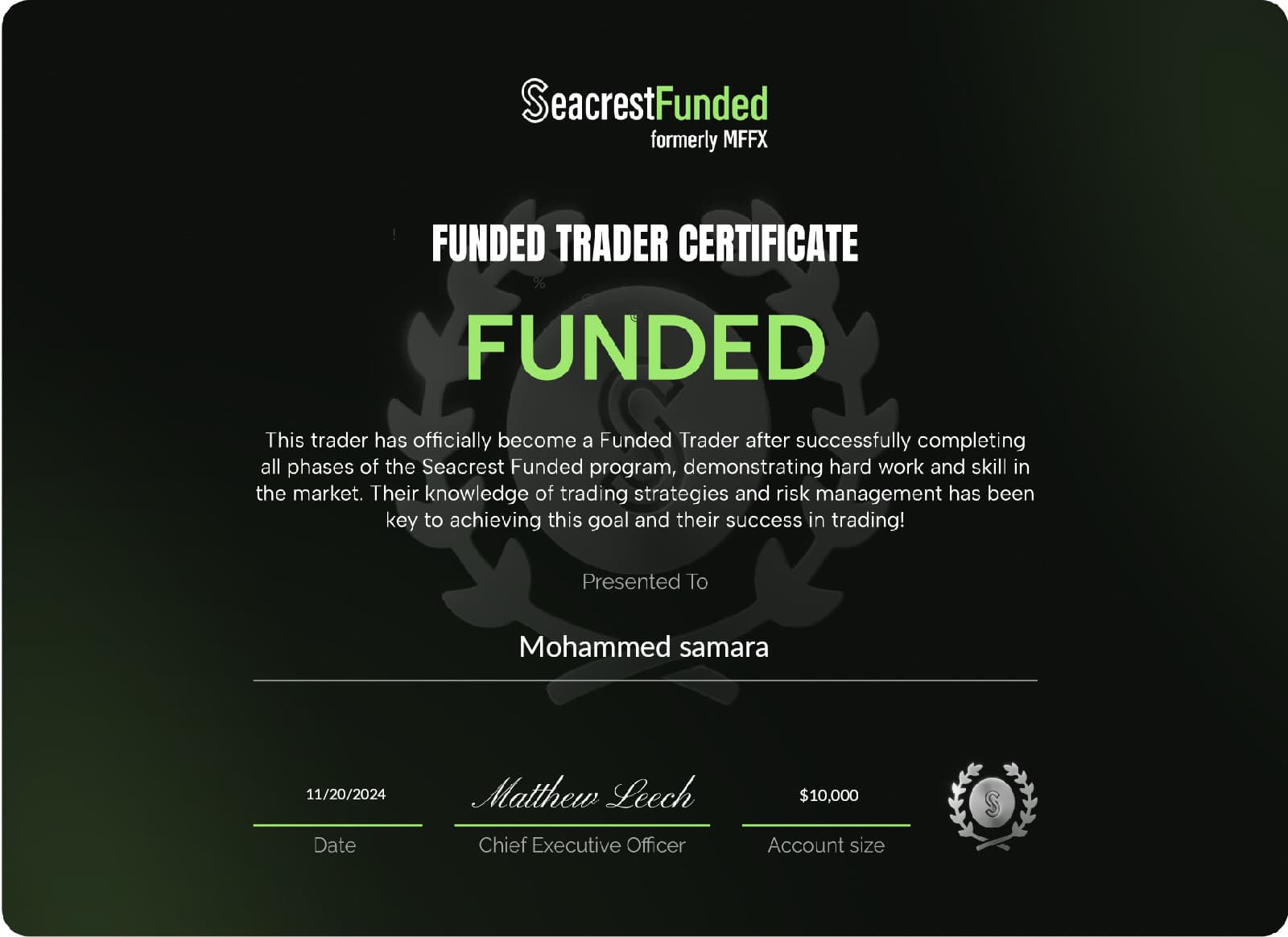 FundingPips Phase 1 Certificate - Mohammed Samara