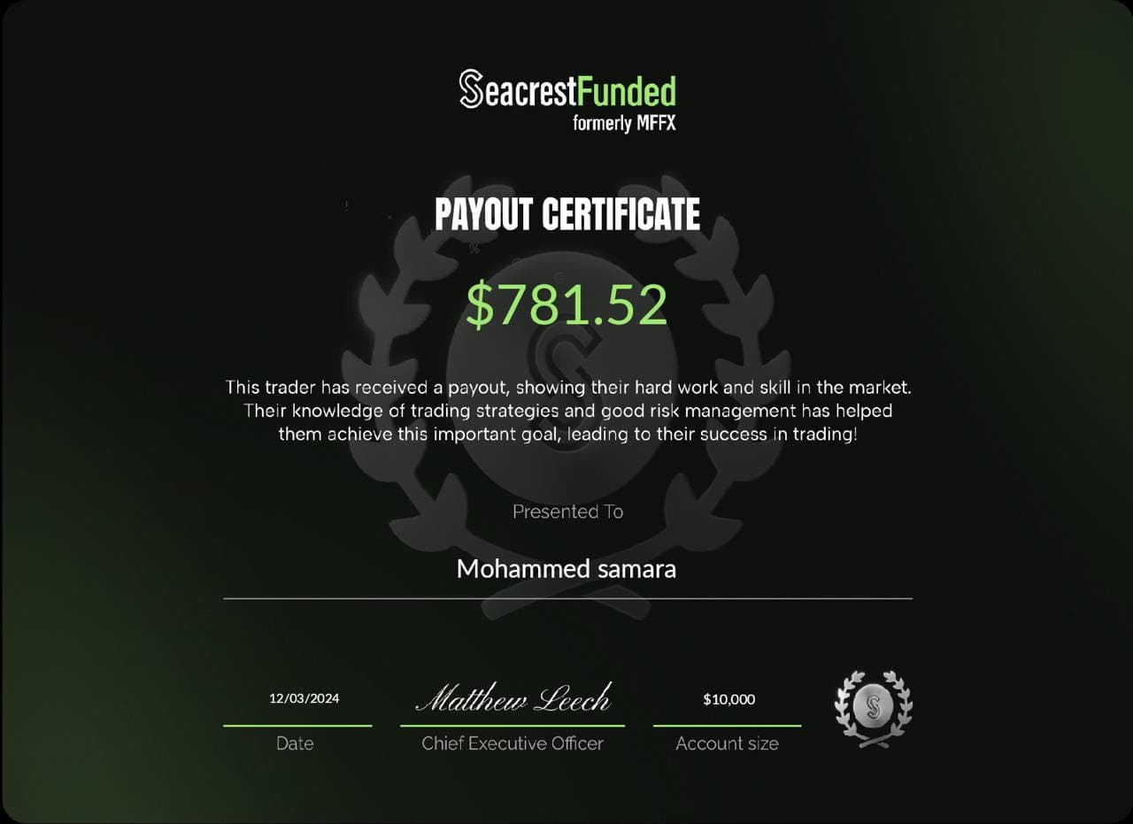 SeacrestFunded Payout Certificate - $781.52