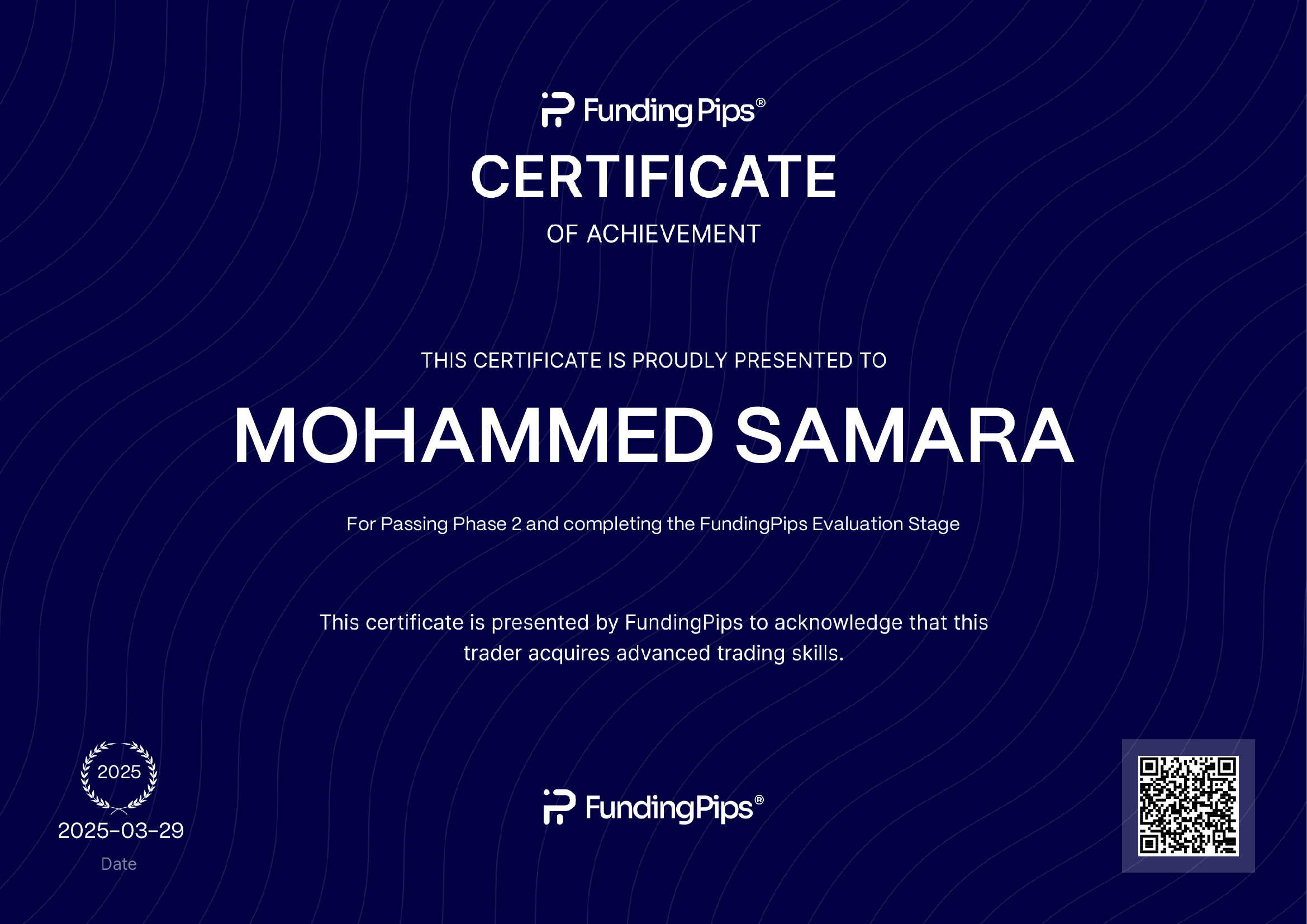 SeacrestFunded Funded Trader Certificate - Mohammed Samara